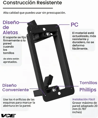 Vista 5 de VCE LINK Soporte de montaje de bajo voltaje, caja de bajo voltaje, color Negro