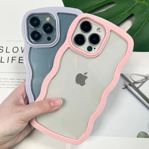 Vista 4 de LOEV Funda transparente diseñada para iPhone 7 Plus, iPhone 8 Plus con borde ondulado, bonita funda transparente con forma de onda rizada, a prueba