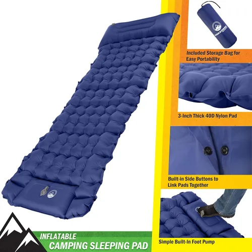 Vista 2 de Wakeman Outdoors - Colchoneta inflable con bomba de pie incorporada - Colchón impermeable para campamento - Equipo de campamento imprescindible por