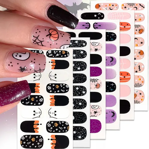 Vista 13 de 8 hojas de tiras de uñas de gel de color sólido, calcomanías autoadhesivas para uñas de los pies, exquisitas calcomanías de envoltura completa