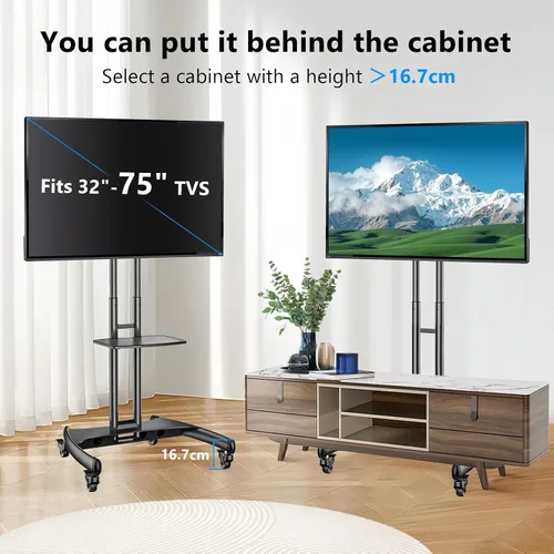 Vista 9 de North Bayou Universal Mobile soporte universal para carro de TV con soporte para pantallas de panel plano plasma LCD LED y pantallas de 32 a 65