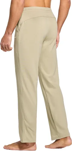 Vista 2 de Willit - Pantalones de ejercicio de algodón para hombre, con parte inferior abierta, ajuste holgado, atléticos, con bolsillos, para casa, yoga