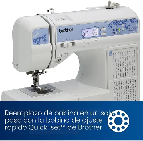 Vista 6 de Máquina computarizada Brother CS7205, 150 puntadas integradas, 1 fuente, mesa ancha, 11 pies de costura, color blanco