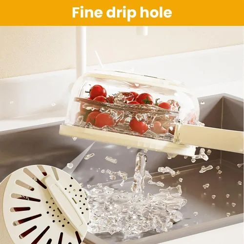 Vista 5 de Cuenco multifuncional para lavar frutas y verduras, cuenco para lavar frutas con colador, recipiente con tapa, escurridor de frutas con asa