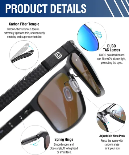Vista 3 de DUCO Lentes de sol polarizados de fibra de carbono para hombre, lentes de sol a la moda, conducción, pesca, deportes para hombre, DC8208