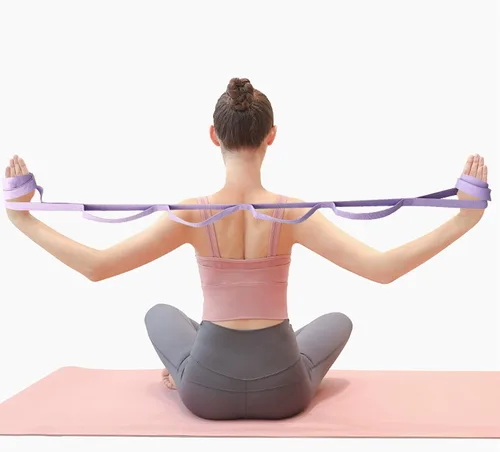 Vista 4 de Aozora Correa elástica para yoga con bucles, correas elásticas para terapia física, 10 bucles, correa de ejercicio no elástica para pilates, danza