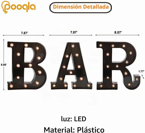 Vista 4 de BAR - Letrero LED iluminado con palabras de marquesina - Letrero de barra de pub preiluminado - Funciona con pilas (23.03 x 8.66 pulgadas) (negro)