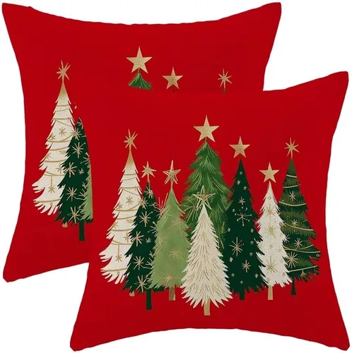 Vista 13 de AEIOAE - Juego de 2 fundas de almohada navideñas de 45.7 x 45.7 cm, decoración azul de árboles navideños, funda de almohada rústica de granja