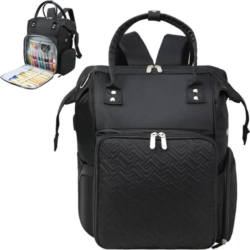 Vista 5 de Mochila organizadora de proyectos para tejer accesorios de suministros de ganchillo, bolsa organizadora de almacenamiento de hilo, bolsa