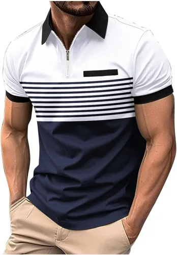 Vista 32 de Mens Shirts Casual Stylish Button Down Short Sleeve Polo Shirt Summer Vacation Shirts Loose Athletic Pullover Tee
