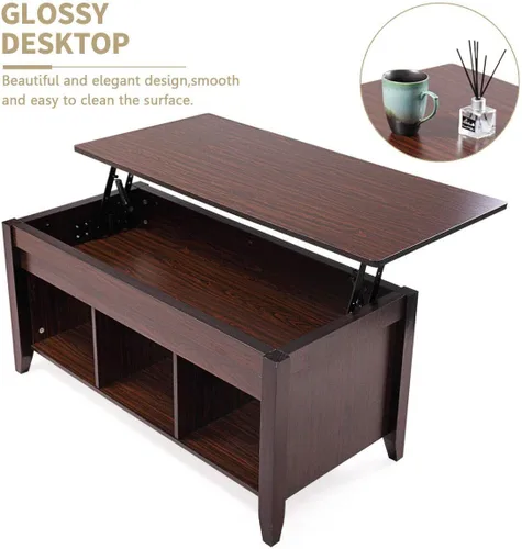 Vista 5 de LAZYMOON Mesa de centro elevable, compartimento de almacenamiento de escritorio para computadora portátil, muebles para el hogar de madera maciza