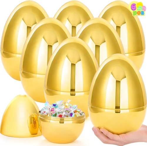 Vista 10 de JOYIN Huevos de Pascua gigantes de 10 pulgadas, 6 huevos gigantes de plástico brillante vacíos rellenables para relleno de Pascua, regalos