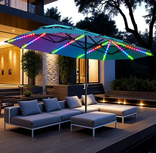 Vista 16 de PHI VILLA Sombrillas para patio al aire libre de 13 pies con base incluida, sombrilla rectangular de doble cara de 2 niveles para exteriores