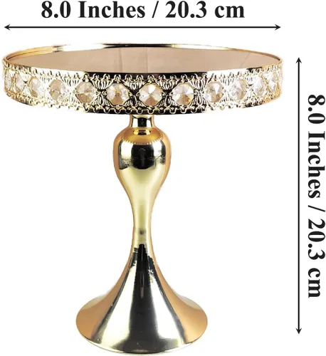 Vista 4 de Soporte redondo dorado de 8 pulgadas para tartas, soporte de pedestal de metal con cristales, plato de exhibición de quesos para bodas, fiestas