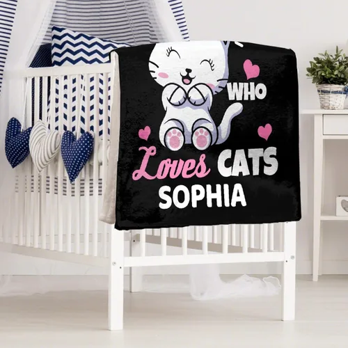 Vista 8 de Manta personalizada con texto en inglés «Just Girl Loves Cats», añade tu propio nombre, mantas de franela personalizadas para niños, perros y gatos