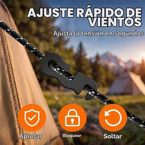 Vista 3 de SATINIOR Guyline - Tensor de aleación de aluminio para tienda de campaña, tensor de cuerda de paracaídas, ajustadores de cuerda para tienda de Negro