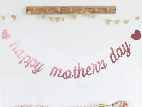 Vista 7 de Cartel de papel con purpurina de oro rosa con texto en inglés «Happy Mother's Day», divertido cartel decorativo para fiesta de cumpleaños