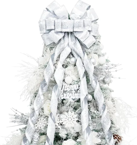 Vista 10 de Hismir Lazo grande de 53 x 13 pulgadas con serpentina de purpurina, lazos decorativos para árbol de Navidad, corona, puerta, festival, decoración