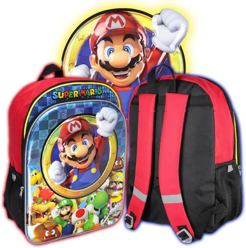 Vista 6 de Nintendo Super Mario Bros All Over Character - Mochila iridiscente moldeada de 16 pulgadas, Multi color, talla única