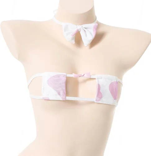 Vista 5 de SINROYEE Bikini sexy de vaca para mujer, traje de Lolita Maid, brasier y calzón kawaii, lencería de anime japonés