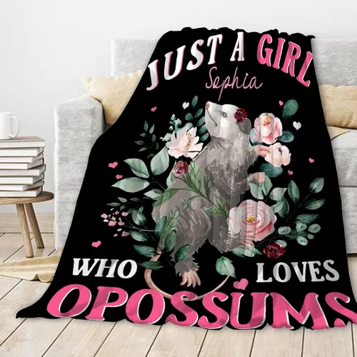 Vista 2 de Manta de zarigüeya personalizada Regalo ultrasuave de «Just A Girl Who Loves Opossums» para niñas, decoración divertida para el hogar de animales