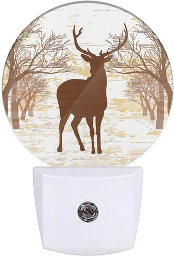 Vista 10 de LEDLAMP3009 - Luz nocturna de ciervo con enchufe, color rojo, árbol de abedul, tronco de invierno, cornamenta, vida silvestre, luz nocturna