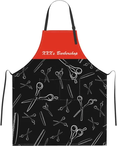 Vista 12 de Delantal de barbería personalizado para hombres y mujeres, delantal de peluquería con texto personalizado con bolsillos, delantal personalizado