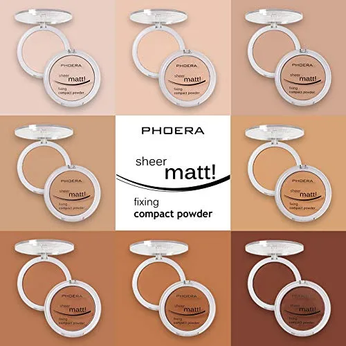 Vista 4 de Paquete de 2 polvos faciales mate PHOERA, controla aceite, ilumina el color de la piel, cubre imperfecciones, maquillaje, polvo fijador facial base