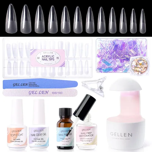 Vista 8 de Gellen Kit de uñas de gel, ataúd, 240 piezas, juego de extensión con todo, puntas de uñas Etch X, kit de bricolaje largo, pegamento de uñas de gel