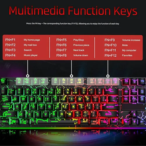 Vista 4 de Guiheng Combo de teclado y mouse para juegos con diseño de arco iris con cable, 104 teclas que iluminan la sensación mecánica, teclado