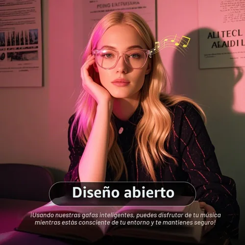 Vista 6 de Lentes inteligentes para mujer, lentes filtrantes de luz azul, Bluetooth 5.3, audio y micrófono, tacto inteligente, sonido claro de oído abierto