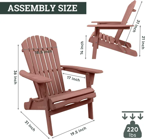 Vista 3 de Smart FENDEE Juego de 2 sillas plegables Adirondack de madera de cedro, muebles de ocio al aire libre para relajarse, adecuadas para patio, balcón