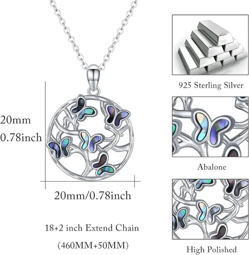 Vista 6 de YEESIA Lucky 4 Leaf CloverLotus TurquoiseRoseTree of Life Necklace for Women Girls 925 Sterling Silver Pendant HeartButterfly Necklaces Birthday