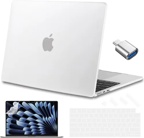 Vista 11 de Compatible con MacBook Air de 15 pulgadas M2 M3 versión 2023 2024, funda rígida de plástico, funda de teclado y protector de pantalla y adaptador