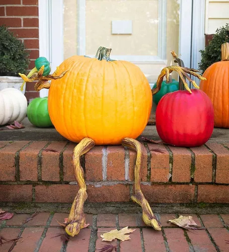 Vista 7 de Plow & Hearth 65A44 calabaza con brazos y piernas de hoja de parra, para decoración de Halloween, para exterior e interior, de 16.5" x 2.5