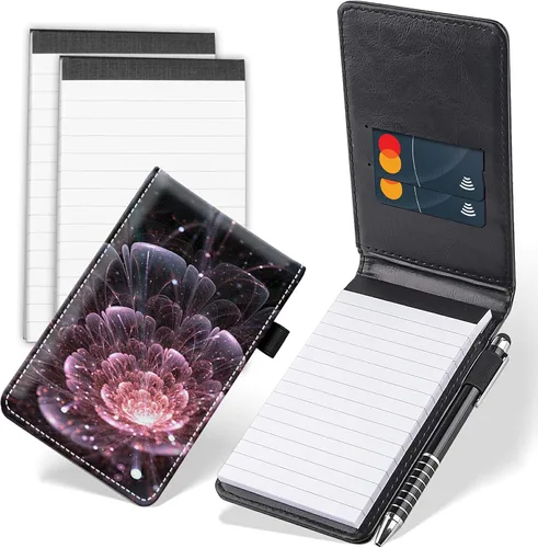 Vista 17 de Juego de 4 mini blocs de notas de bolsillo, funda de cuero sintético de mármol abstracto con 2 ranuras para tarjetas, 1 lápiz capacitivo y 2