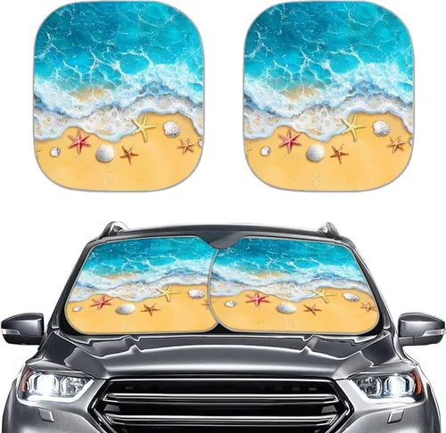 Vista 10 de Parasol para parabrisas de automóvil con estampado de playa tropical, protección universal para proteger el interior del automóvil, bloquea