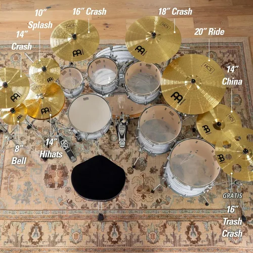 Vista 3 de Meinl Cymbals HCS141620+10 HCS Pack juego de platillos con hi hat de 14", crash de 16", ride de 20", más un splash de 10" gratis (VIDEO)