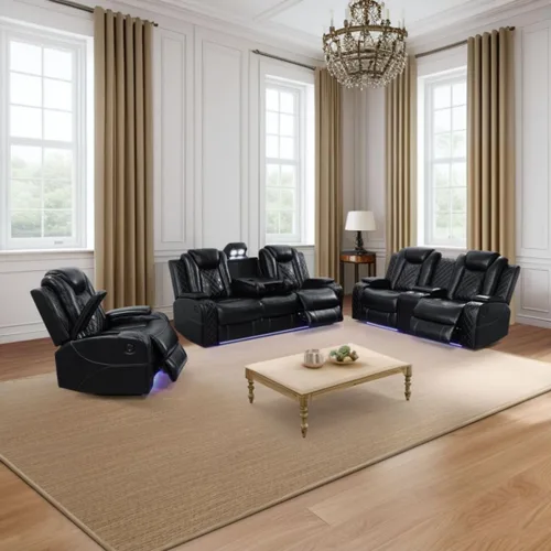 Vista 6 de Silla reclinable eléctrica, sofá biplaza, sofá para sala de estar, cómodo asiento de cuero transpirable para cine en casa con puertos de carga USB