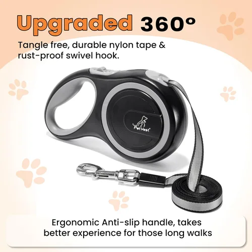 Vista 7 de Correa retráctil para perro, extensible hasta 16 pies, cinta de nailon resistente, sin enredos, freno y bloqueo con una sola mano, para perros