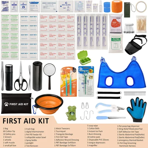 Vista 2 de Kit de primeros auxilios para perros, kit de primeros auxilios para mascotas, kit de emergencia para mascotas, arnés de hamaca, cortaúñas