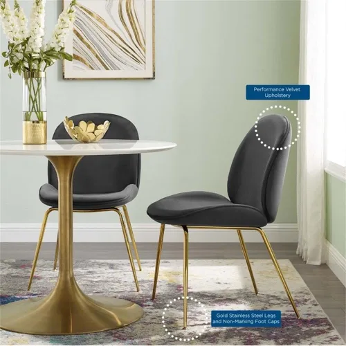 Vista 8 de Modway EEI-3548-BLK - Silla de comedor de terciopelo de alto rendimiento, patas de acero inoxidable, color negro