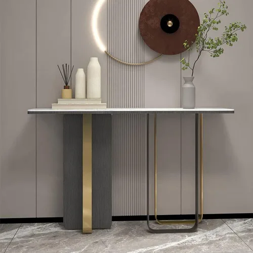 Vista 5 de Mesa consola de pizarra, mesa rectangular para sofá con patas para pasillo, estilo italiano, mesa de porche moderna minimalista contra la pared