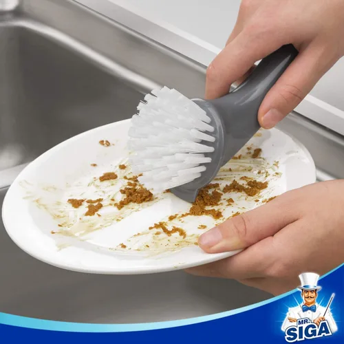 Vista 5 de MR.SIGA Cepillo de limpieza para ollas y sartenes, cepillo de platos para cocina, paquete de 2 Negro & gris