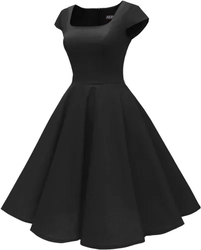 Vista 5 de PUKAVT - Vestido de cóctel para mujer, diseño con manga casquillo, vestido de fiesta de estilo retro acampanado de los años 1950, con bolsillos