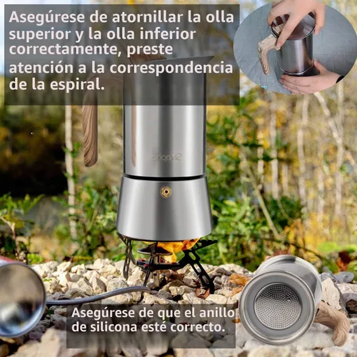 Vista 4 de Sivaphe - Cafetera espresso para estufa de acero inoxidable, capacidad de 9 tazas, olla moca de 450 ml, cafetera con filtro de acero y junta de 9