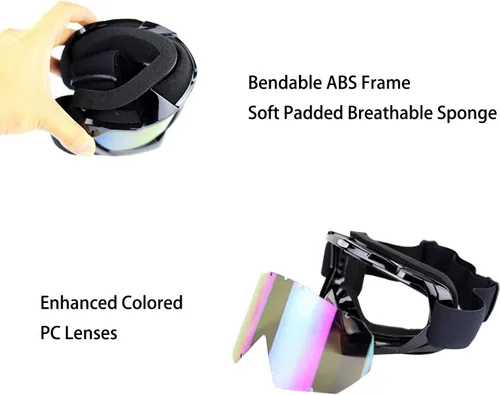 Vista 4 de Gafas de motocicleta Dirt Bike Motocross ATV gafas todoterreno MX anti UV esquí ajuste sobre gafas arrancables para hombres, mujeres, jóvenes