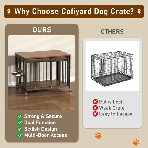 Vista 6 de Cofiyard Muebles de Jaula para Perros, Perrera de Madera de 32'' para Interiores con Puerta Frontal Deslizante, Aberturas Multi-Laterales y Ventana