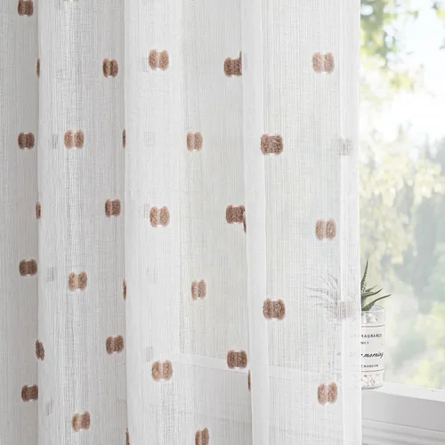 Vista 15 de MYSKY HOME Cortinas rosas para dormitorio de niñas, habitación de guardería, pompones para habitación de niñas y niños, cortinas traslúcidas blancas