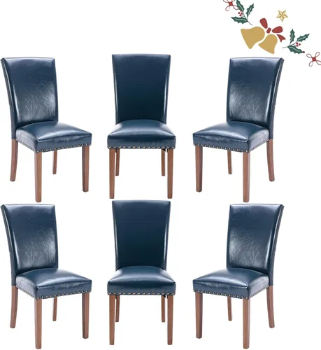 Vista 8 de Juego de 2 sillas tapizadas de tela para comedor, sillas de cocina estilo Parsons con ribete de cabeza de clavo y patas de madera - Beige